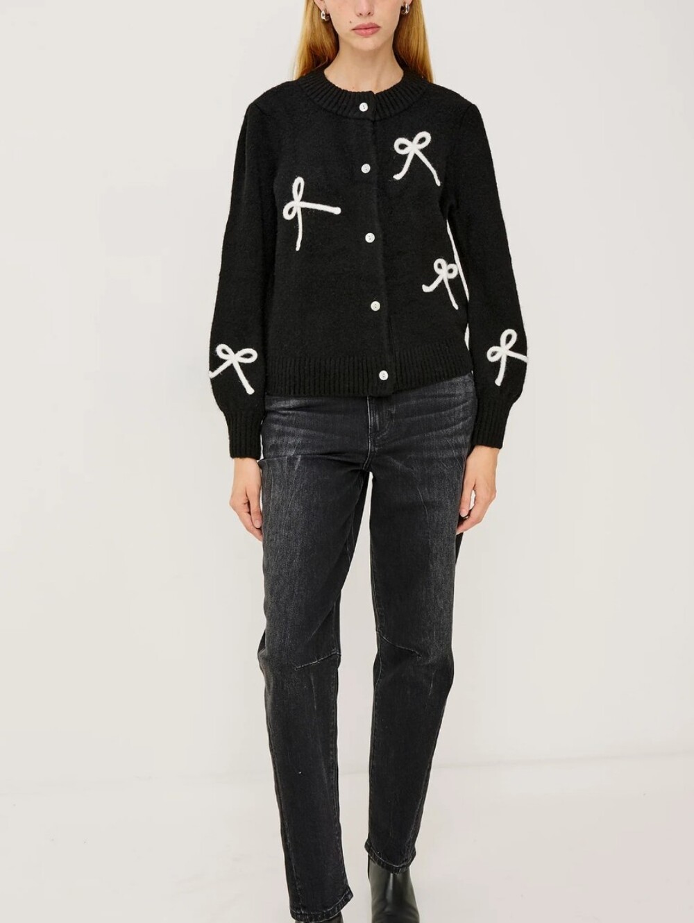Rails Francesca Bow Cardigan in Black/Ivory